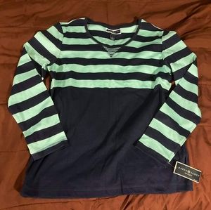 NWT Karen Scott Sport blue striped top